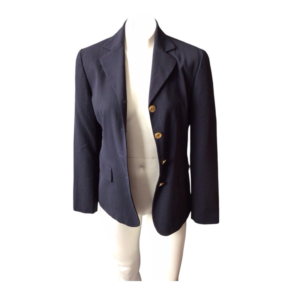 Ann Taylor Midnight Wool Blazer with Brass Accents size 2